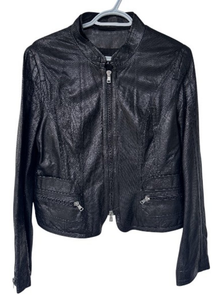 Marc Cain Biker Style Leather Jacket Black Women's Size N4